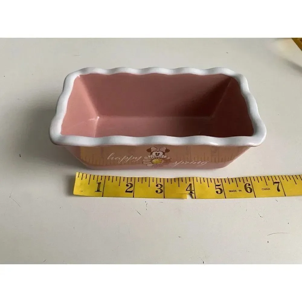 Disney Minnie Mouse Happy‎ Spring Mini Loaf Bread Baking Pan Dish Ceramic New
